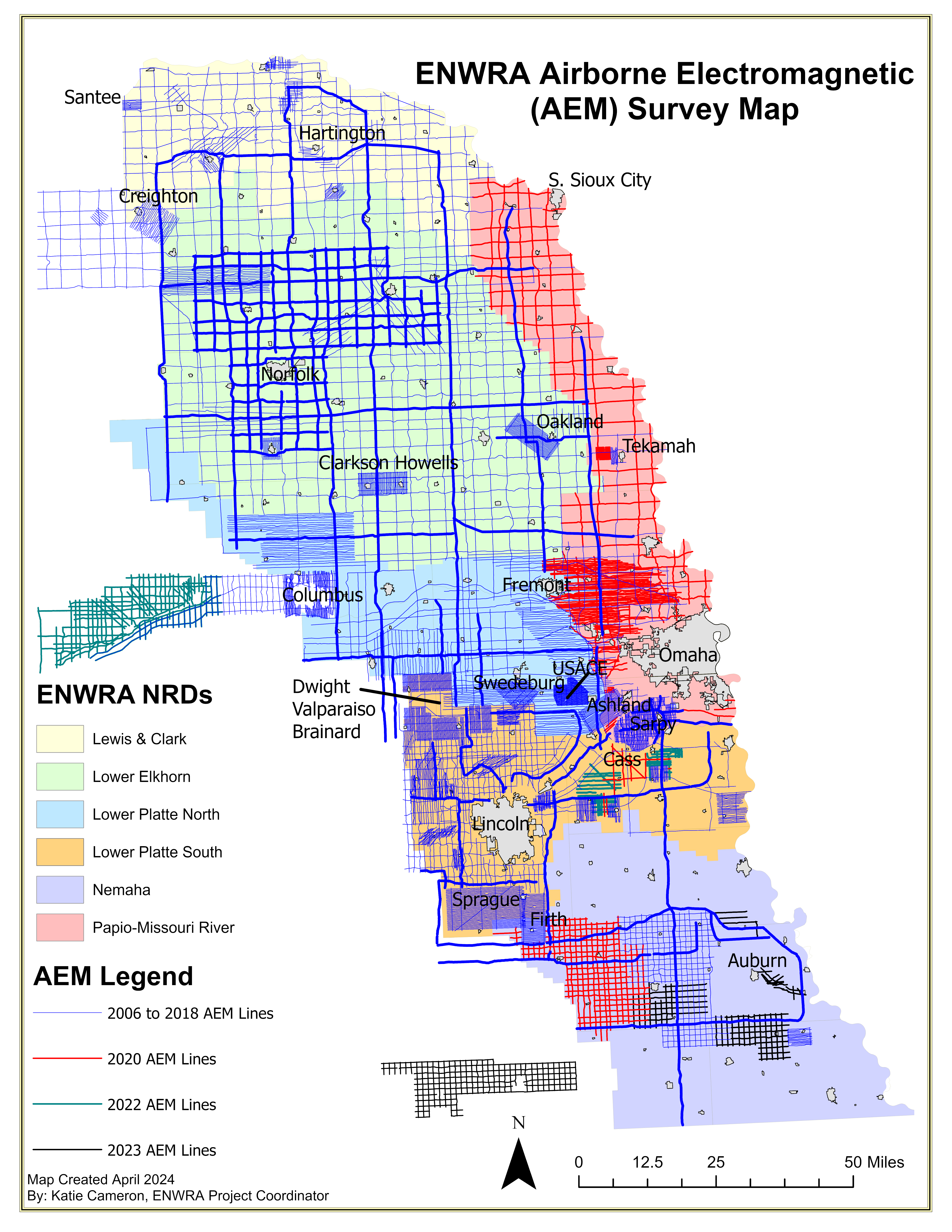 Existing Airborne Electromagnetic (AEM) Surveys in Nebraska 2006 to 2023