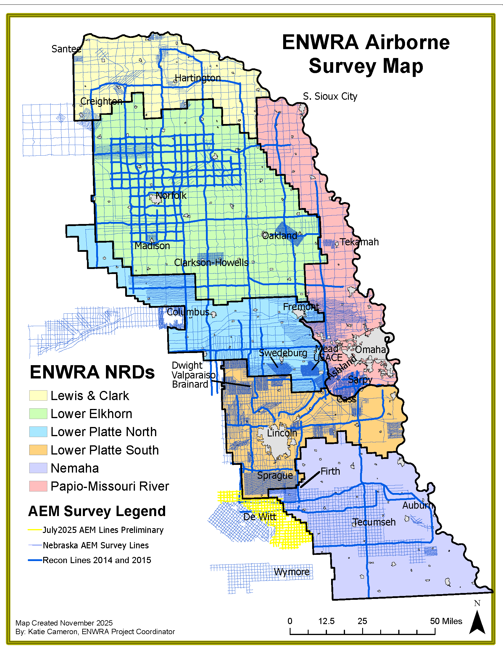 Existing Airborne Electromagnetic (AEM) Surveys in Nebraska 2006 to 2025
