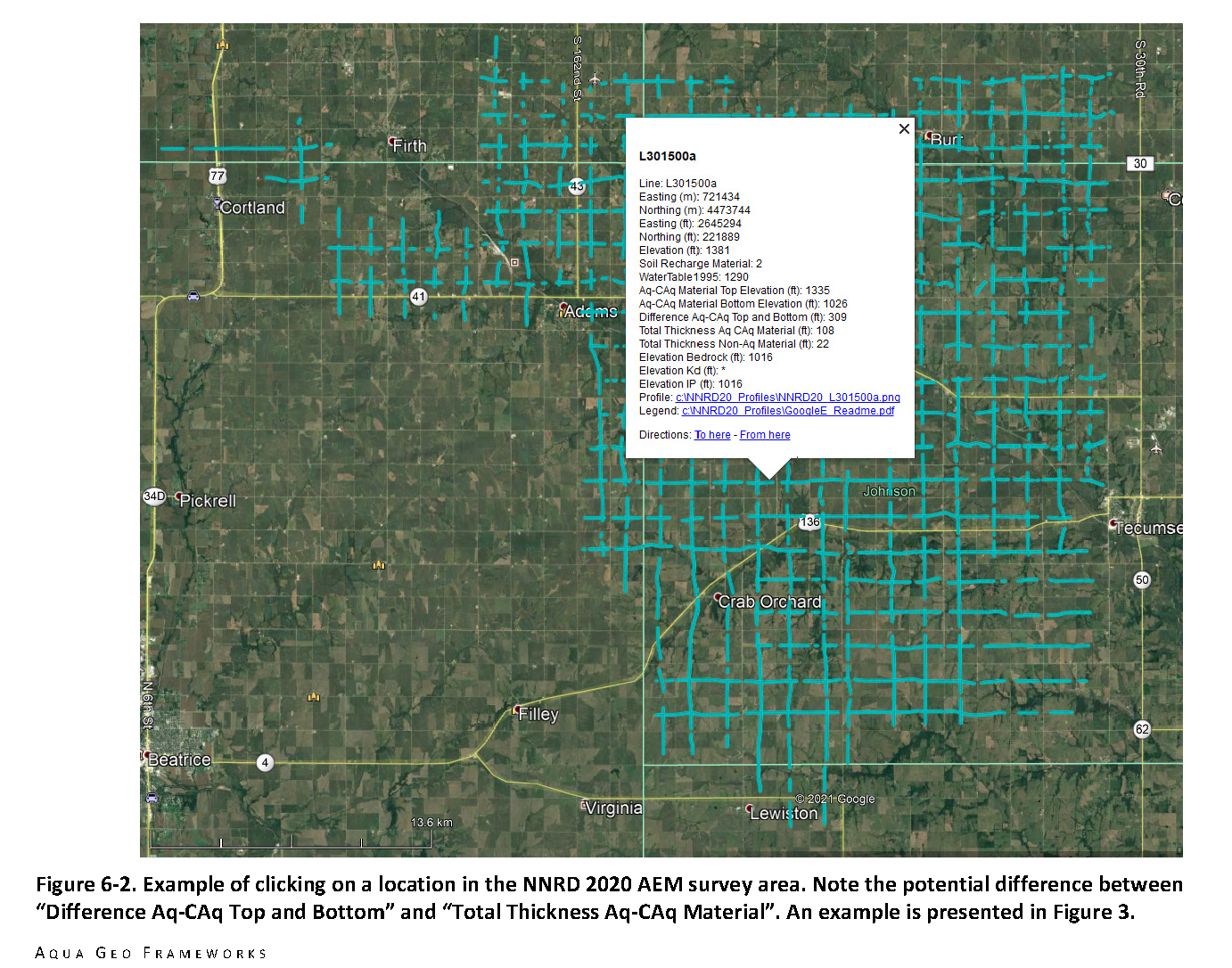 image of example data dots in Google Earth for NNRD 2020 AEM survey