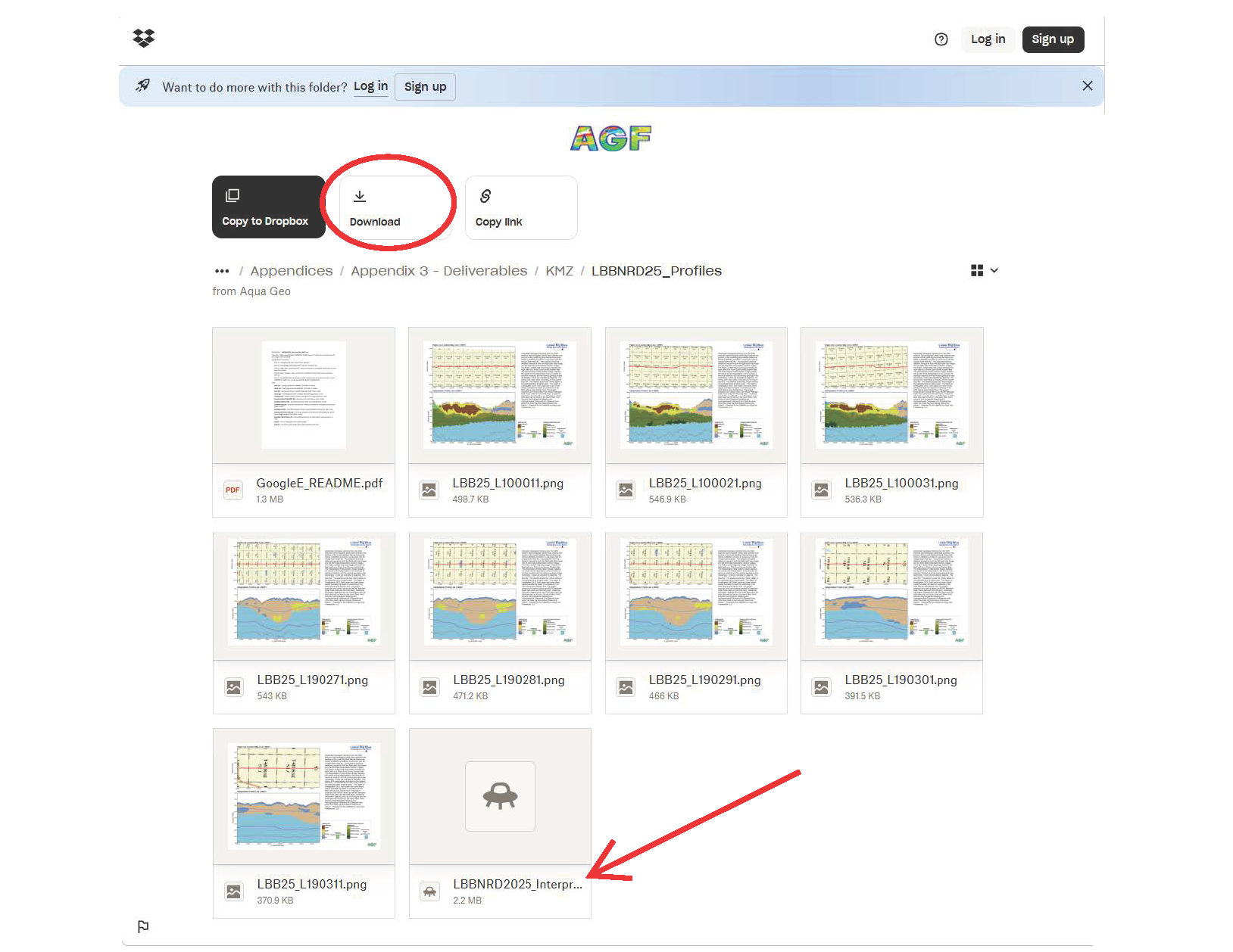 image of Dropbox LBBNRD25_Profiles folder that will link to Google Earth once you download. 