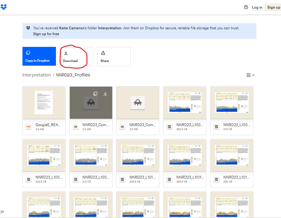 image of Dropbox folder contents with google earth linked image files