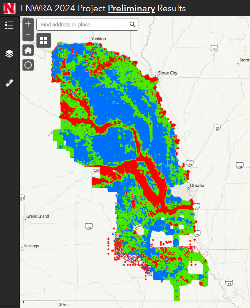 map image of high moderate low recharge categories for eastern nebraska