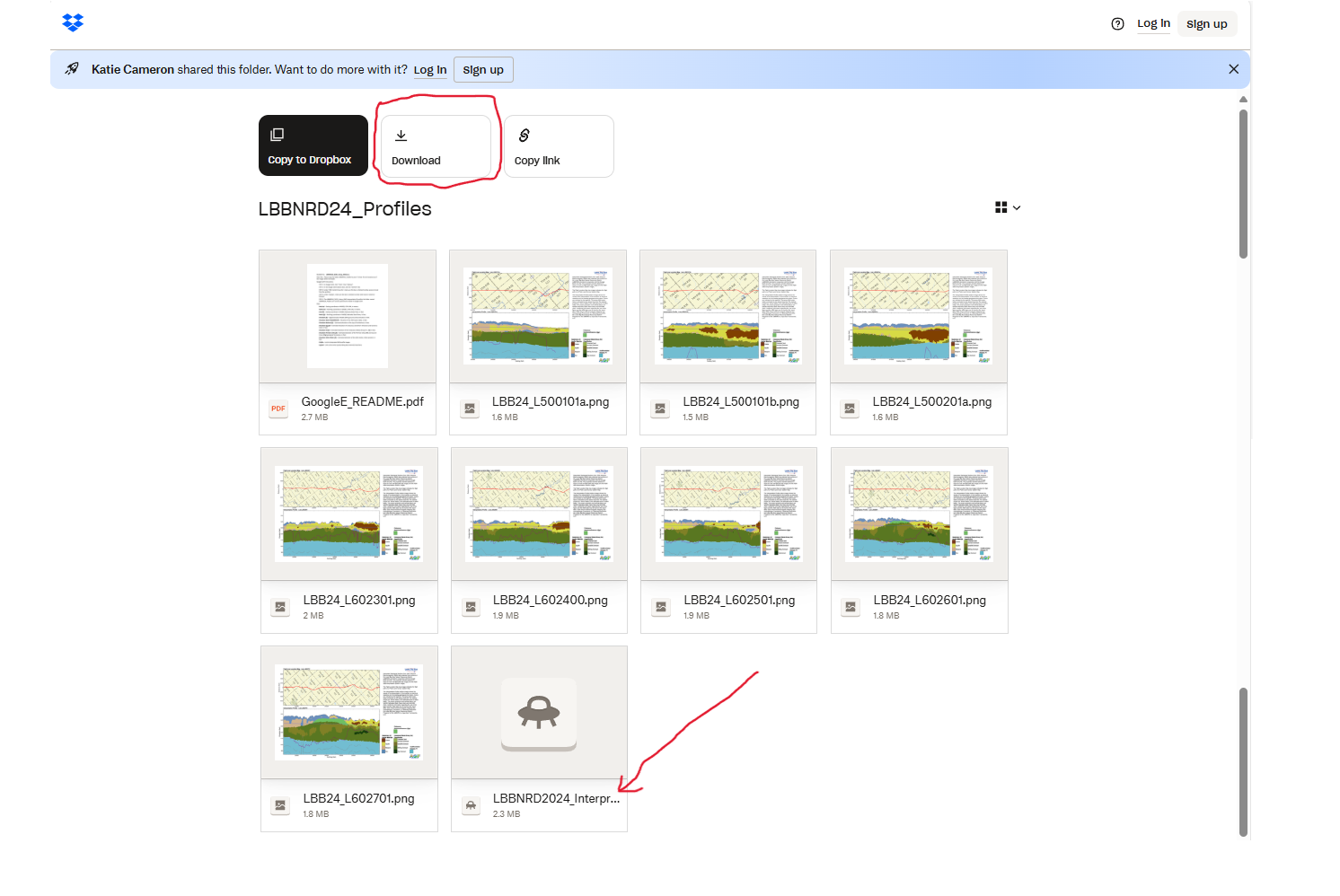 Image of Dropbox Folder contents and ".kmz" file for opening in Google Earth