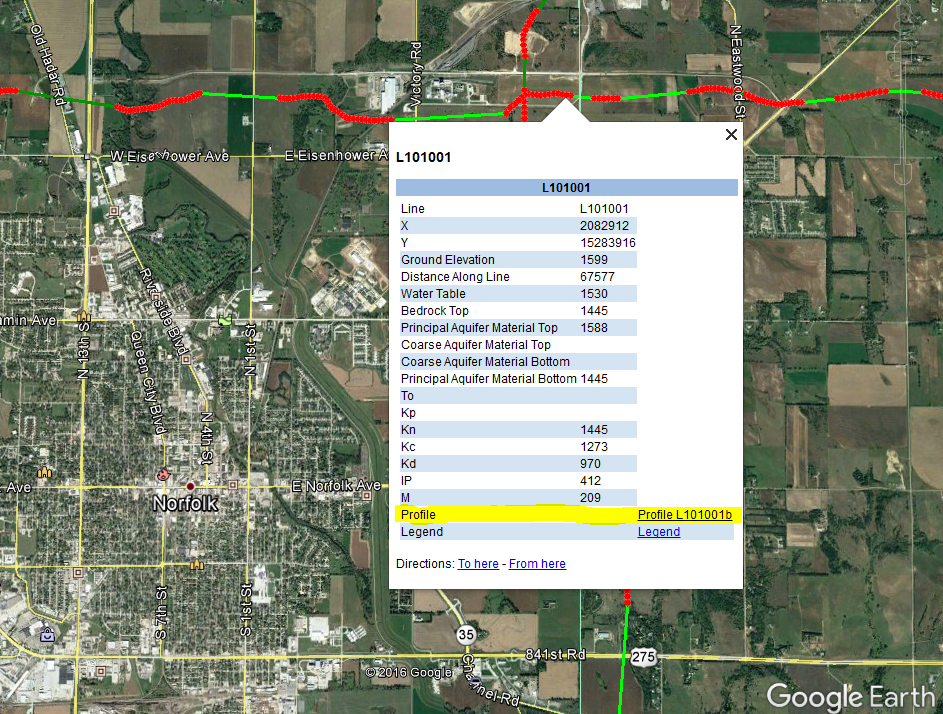 example google earth data dots for 2014 LENRD survey near Norfolk Nebraska on aerial photo image