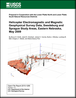 USGS report cover image with 3D voxel of aquifer material and boreholes