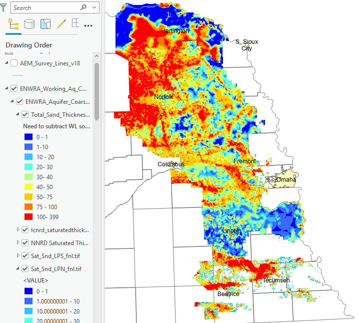 ESRI map image of saturated aquifer and coarse aquifer material 