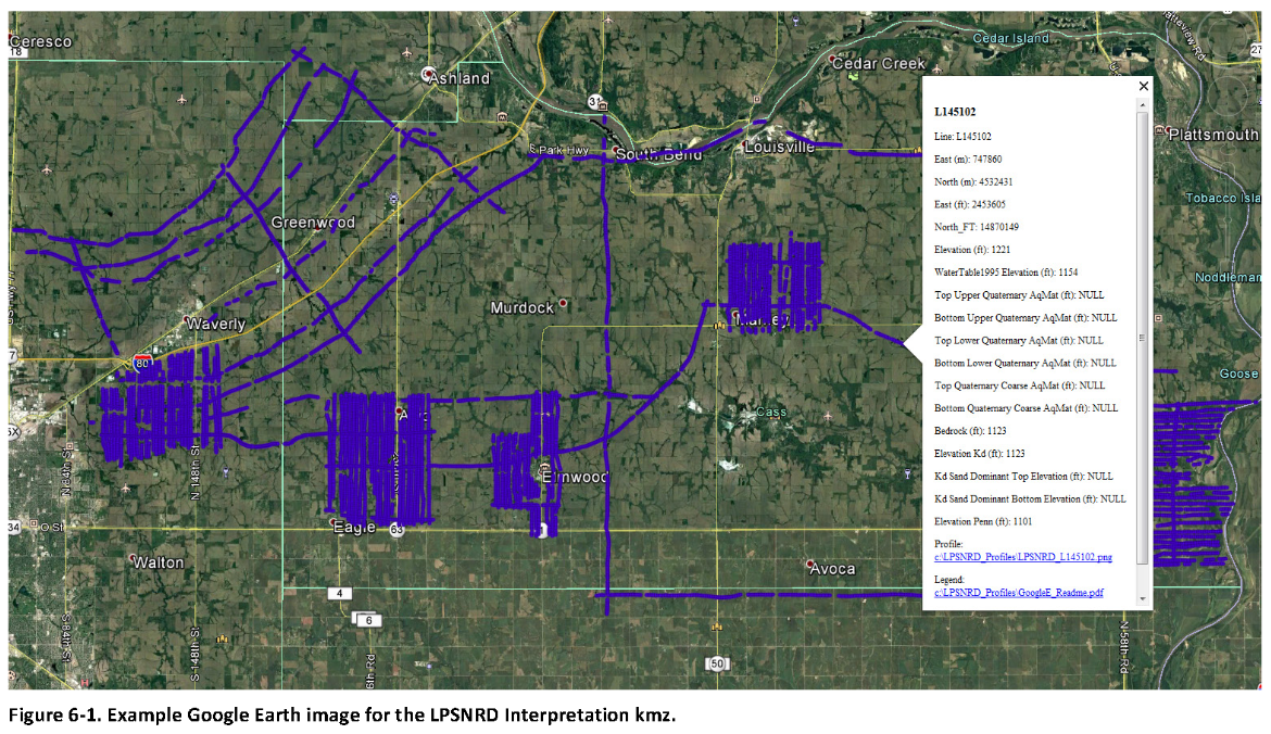 image of the Google Earth datasets for the LPSNRD 2016 AEM flights on a map