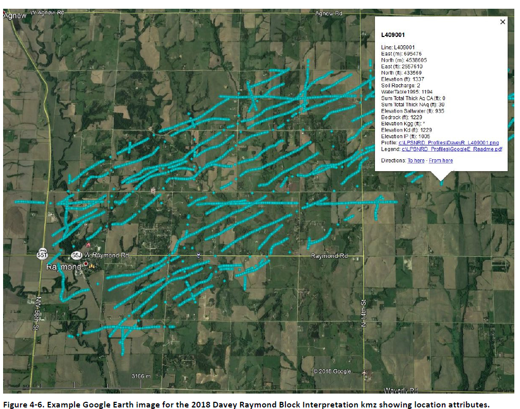 image of Google Earth 2018 LPSNRD AEM data dots near Raymond, Nebraska